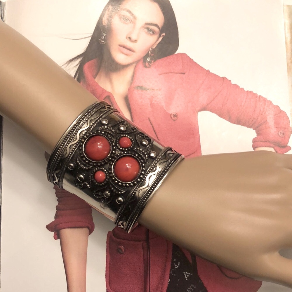 Vintage Wide Cuff  Orange Plastic  Bracelet